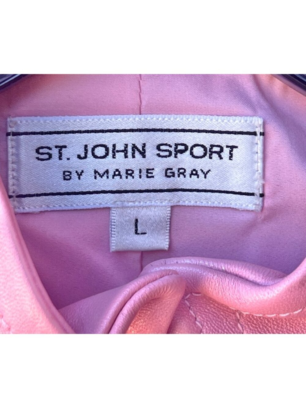 St. John Sport By Marie Gray Pink Leather Jacket Size L With Full Zip Front & Po - Picture 3 of 16